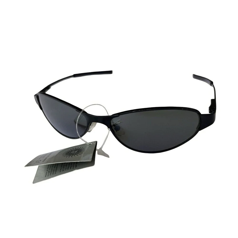 Y2K Slim Oval Sunglasses Brown Tortoise Metal Frame Wraparound NOS UV400 Retro